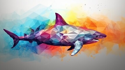 Colorful shark in polygonal style. AI generated.