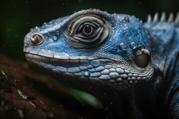 Fototapeta premium blue lizard perched on a tree branc. Generative AI Generative AI
