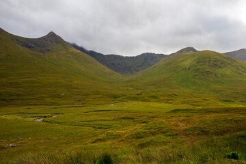 Green hills in Glencoe landscape. Highlands, Scotland, Great Britain, United Kingdom.