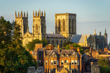 York Minster at sunset from the city wall. Cathedral and Metropolitical Church of Saint Peter in York. England, Great Britain, United Kingdom. 