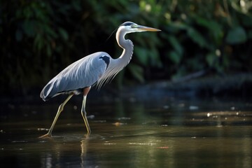 Fototapeta premium A heron standing in shallow water, fishing for pre