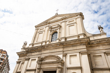 Fototapeta na wymiar facade of the church of the Holy Cross in Mortara, Province of Pavia, region of Lombardy, Italy