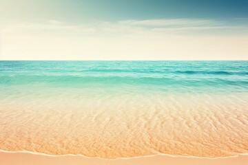 Fototapeta na wymiar serene sandy beach with clear blue ocean and sky in the backdrop. Generative AI Generative AI