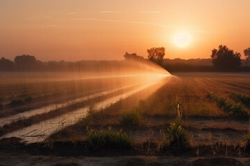 Obraz premium An image of a modern irrigation system, using technology to efficiently water crops and plants. Ai generated.
