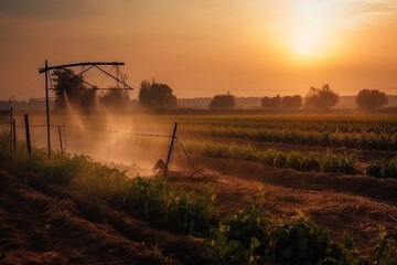Fototapeta premium An image of a modern irrigation system, using technology to efficiently water crops and plants. Ai generated.