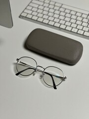 glasses on laptop