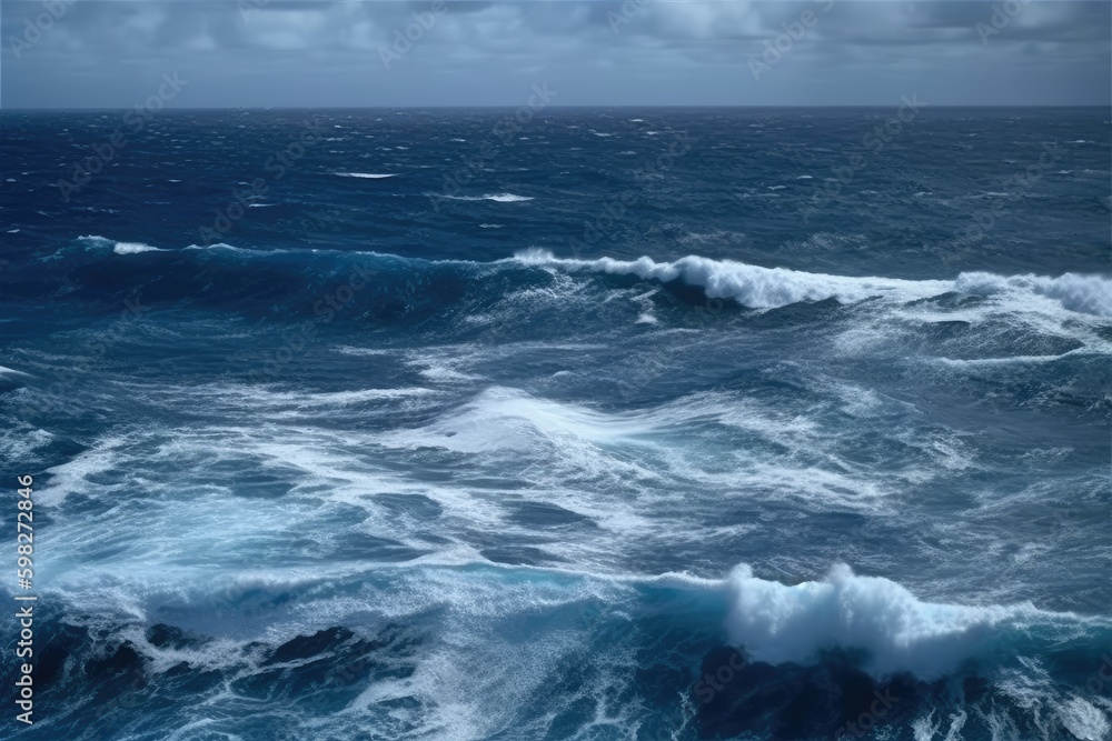 Poster stormy sea with large waves crashing against each other. generative ai generative ai