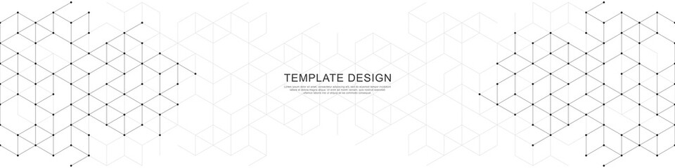 Panoramic view of abstract geometric background with hexagons shape pattern for banner or website header template Generative AI