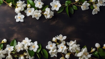 Beautiful Jasmine flowers border with blank space for text. AI generated.