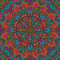 Abstract Mandala vintage indian textile ethnic seamless pattern ornamental. Arabesque surface design