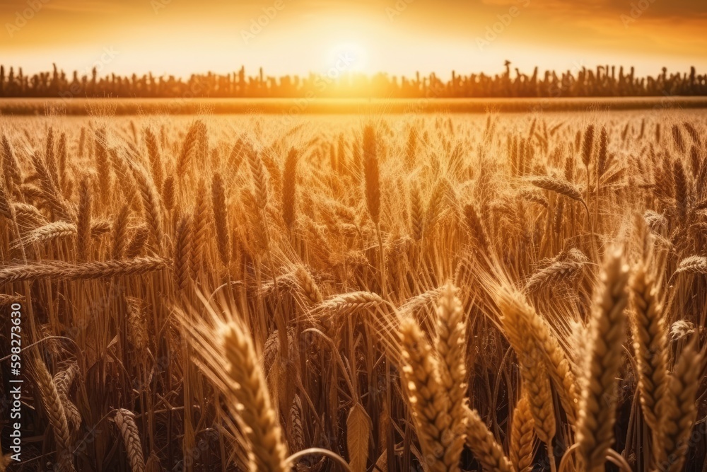 Poster picturesque wheat field with a glowing sunset in the background. generative ai generative ai