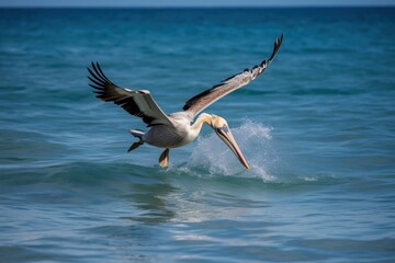 Fototapeta na wymiar A pelican diving into the ocean to catch fis