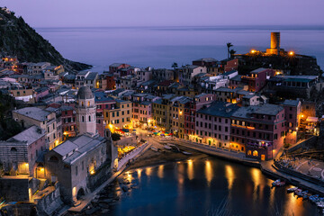 Vernazza in cinque terre in Italy in blue hour