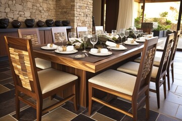 Fototapeta na wymiar beautifully set dining room table with elegant place settings. Generative AI Generative AI