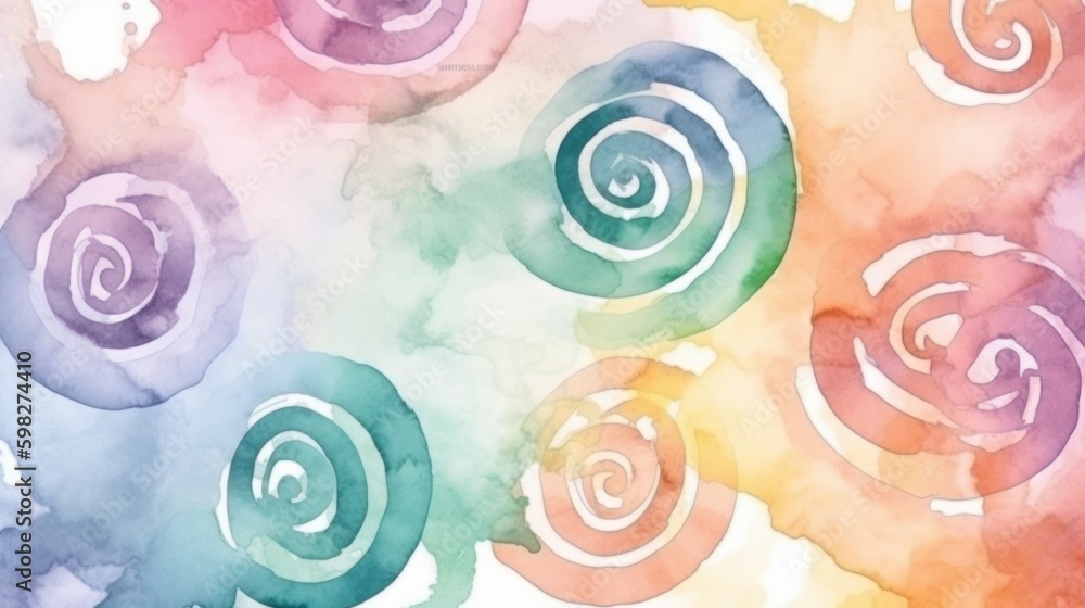 Aufkleber multiple spirals abstract background in watercolor style. ai generative.