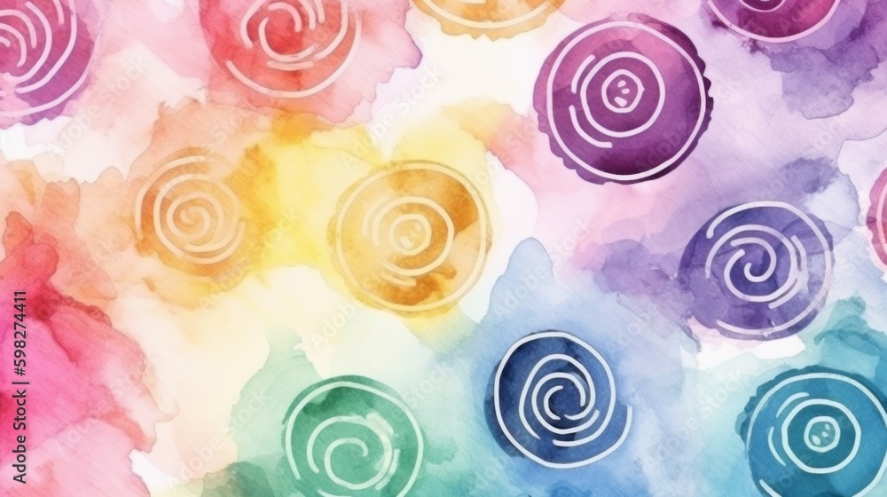 Wall mural multiple spirals abstract background in watercolor style. ai generative.
