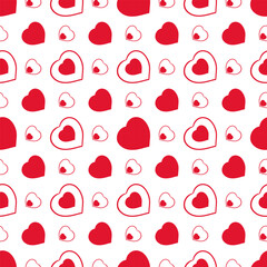 Vector pattern of hand-drawn red linear hearts.