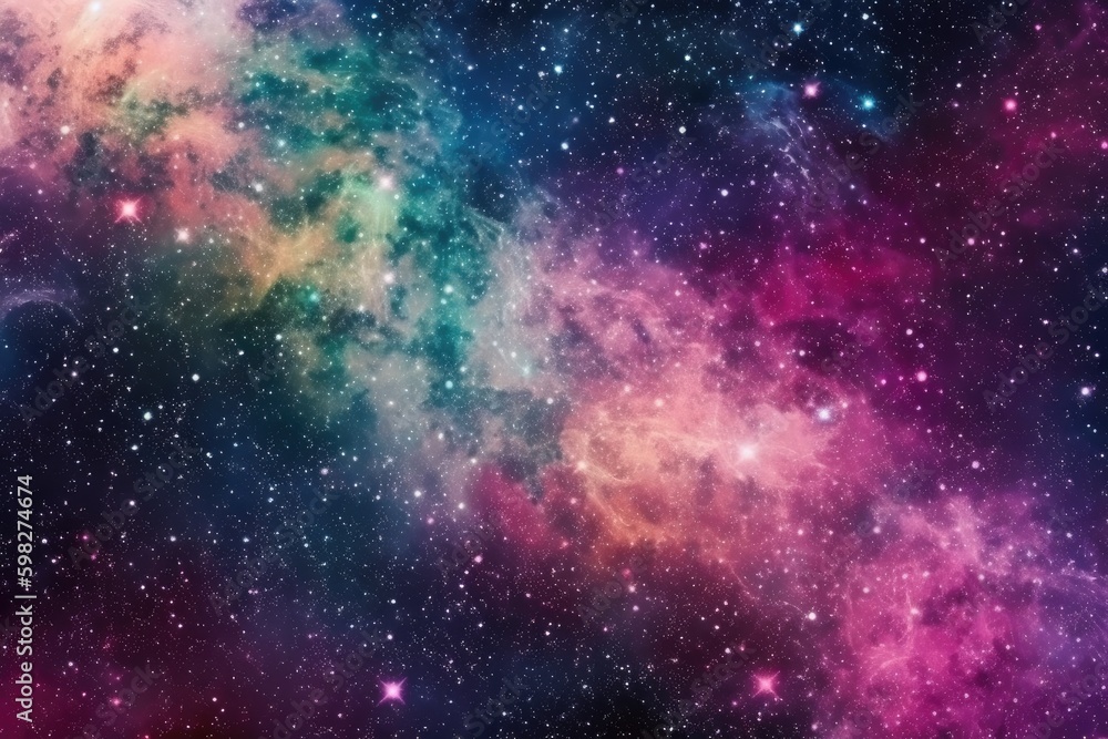 Poster vibrant and celestial space filled with shining stars and swirling dust clouds. generative ai genera