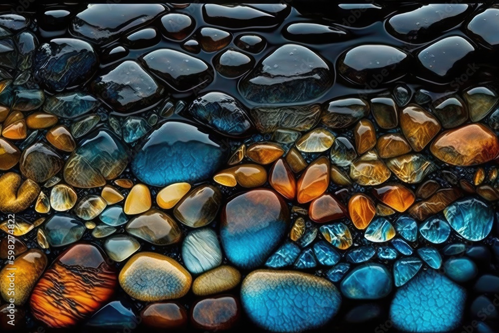 Poster close-up view of a wet rock surface with water droplets. generative ai generative ai
