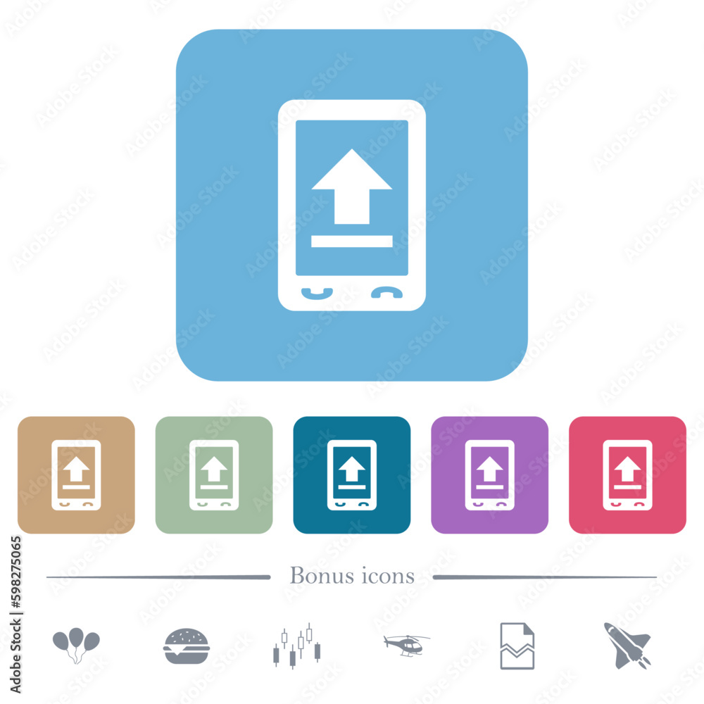 Poster mobile upload flat icons on color rounded square backgrounds