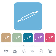 Rolling pin outline flat icons on color rounded square backgrounds