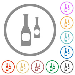 Two bottles with vignette flat icons with outlines