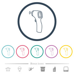 Contactless thermometer outline flat color icons in round outlines