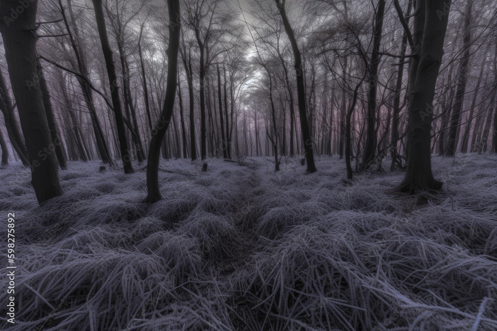 Poster winter wonderland forest with snow-covered trees. generative ai generative ai