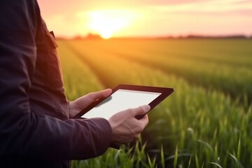 Using tablet at agriculture field worker. Generate Ai