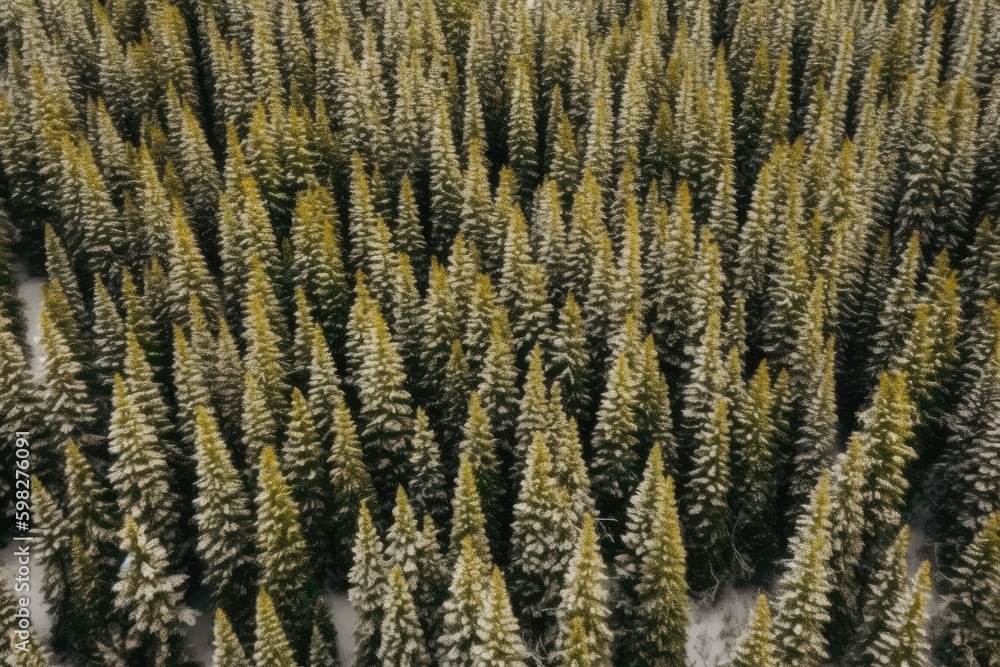 Poster winter wonderland with snow-covered pine trees. generative ai generative ai