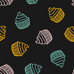Seamless pattern with colorful cupcakes