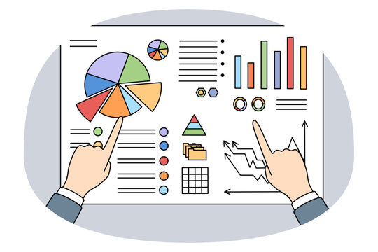 colorful charts and hands pointing, business analysis