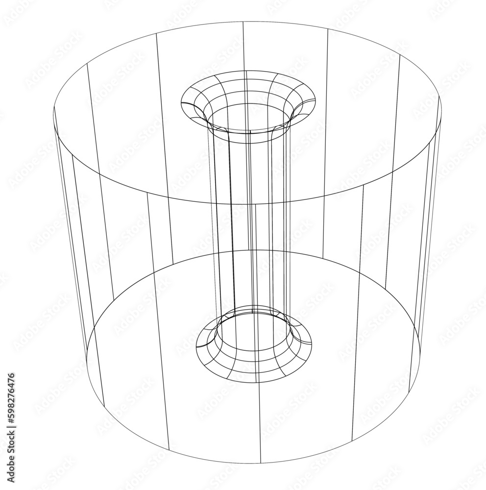 Poster tech vector wireframe cylinder. 3d line vector illustration. isolated on white