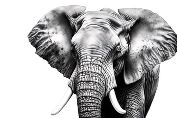 black and white graphic illustration of elephant