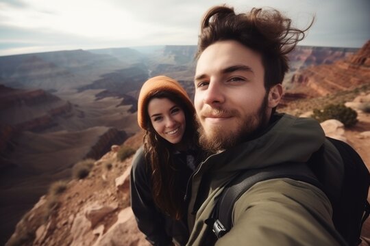 Couple traveler selfie. Generate Ai