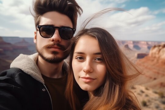 Couple traveler selfie photo. Generate Ai