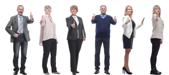 Fototapeta na wymiar group of business people holding thumb up isolated