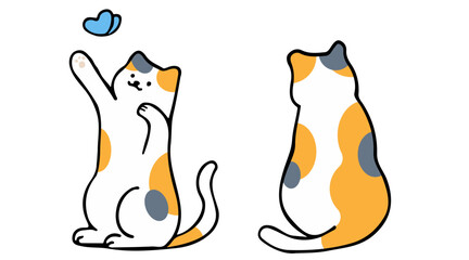 Fototapeta premium A cat in an outline style character design and a flat design style minimal vector illustration.