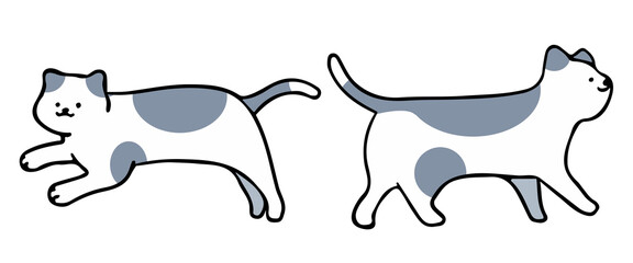 A cat in an outline style character design and a flat design style minimal vector illustration.