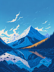 Canadian lake landscape. AI generated illustration