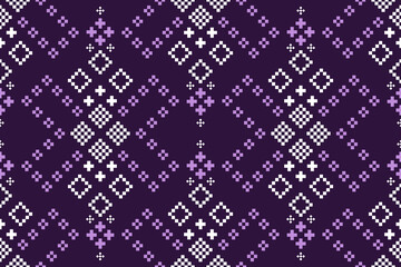 Purple cross stitch traditional ethnic pattern paisley flower Ikat background abstract Aztec African Indonesian Indian seamless pattern for fabric print cloth dress carpet curtains and sarong