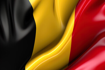 Black, Yellow and Red background, waving the national flag of Belgium, waved a highly detailed close-up. Created with Generative AI Technology