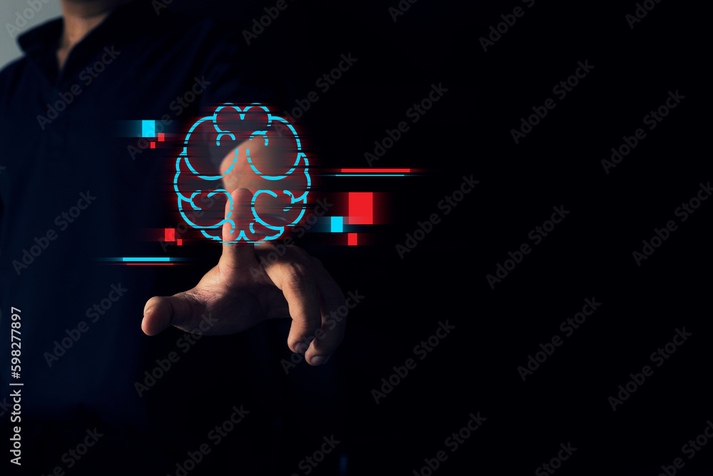 Aufkleber artificial intelligence machine learning business internet technology concept. businessman show virt