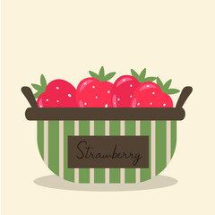 Flat Design Illustration Strawberry  in a Basket 