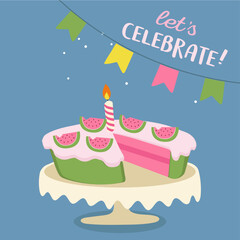 Let's Celebrate Watermelon Cake with Candle
