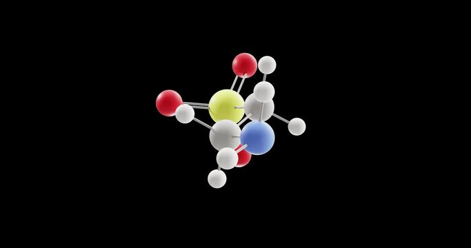 Taurine molecule, rotating 3D model of 2-aminoethanesulfonic acid, looped video with alpha channel