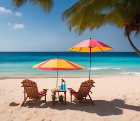 Fototapeta na wymiar beach chairs and umbrella