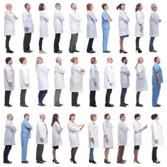 group of doctors in profile isolated on white