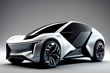 EV Car, Supercar, Hypercar, futuristic design, isolated background, silver bronze color. Generative AI.