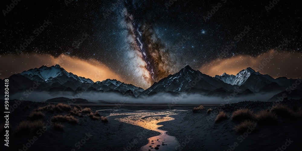 Aufkleber starry night sky with mountains in the background generative ai generative ai